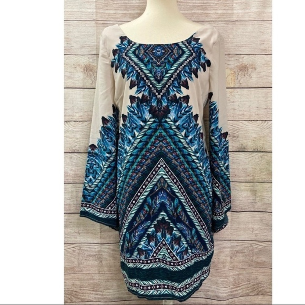 Filly Flair Aztec Boho Slip On Dress Medium Tribal Print Long Sleeve